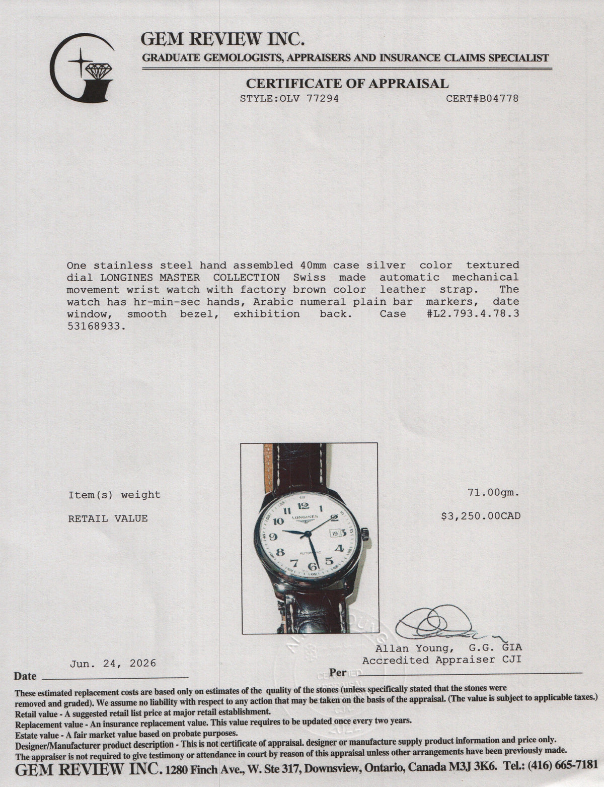 Longines Stainless Steel Master Collection 40 MM Automatic Watch Silver Dial