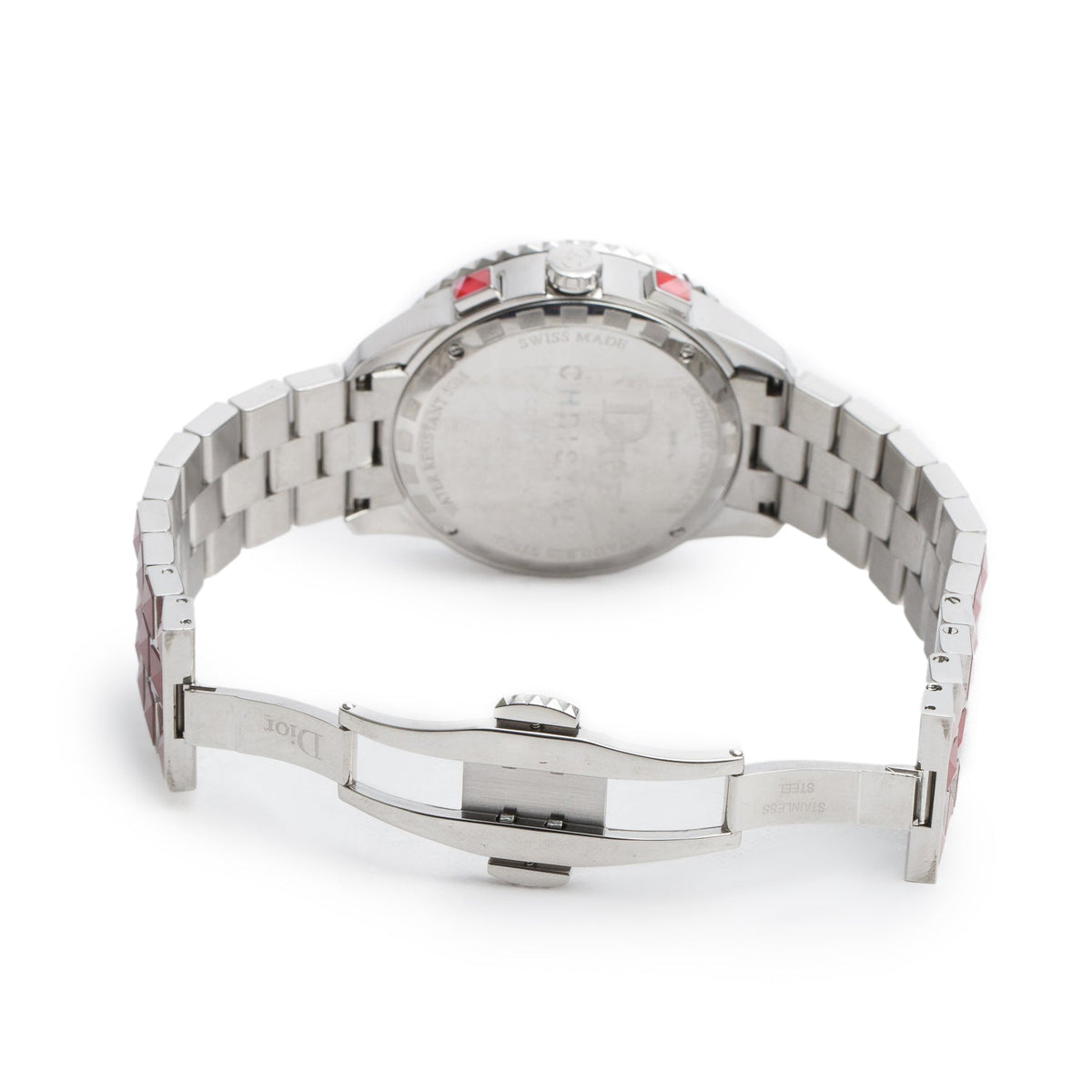 Christian Dior Stainless Steel Christal Diamond Bezel 38 MM Quartz Chronograph Watch Red Dial CD114311 w/ Papers & Extra Strap