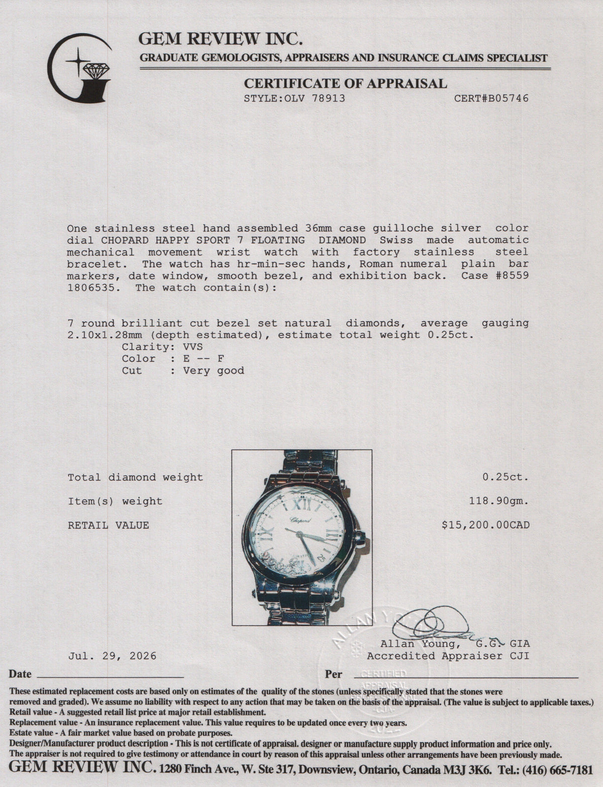 Chopard Stainless Steel Happy Sport 7 Floating Diamond 36 MM Automatic Watch Silver Dial w/ Box