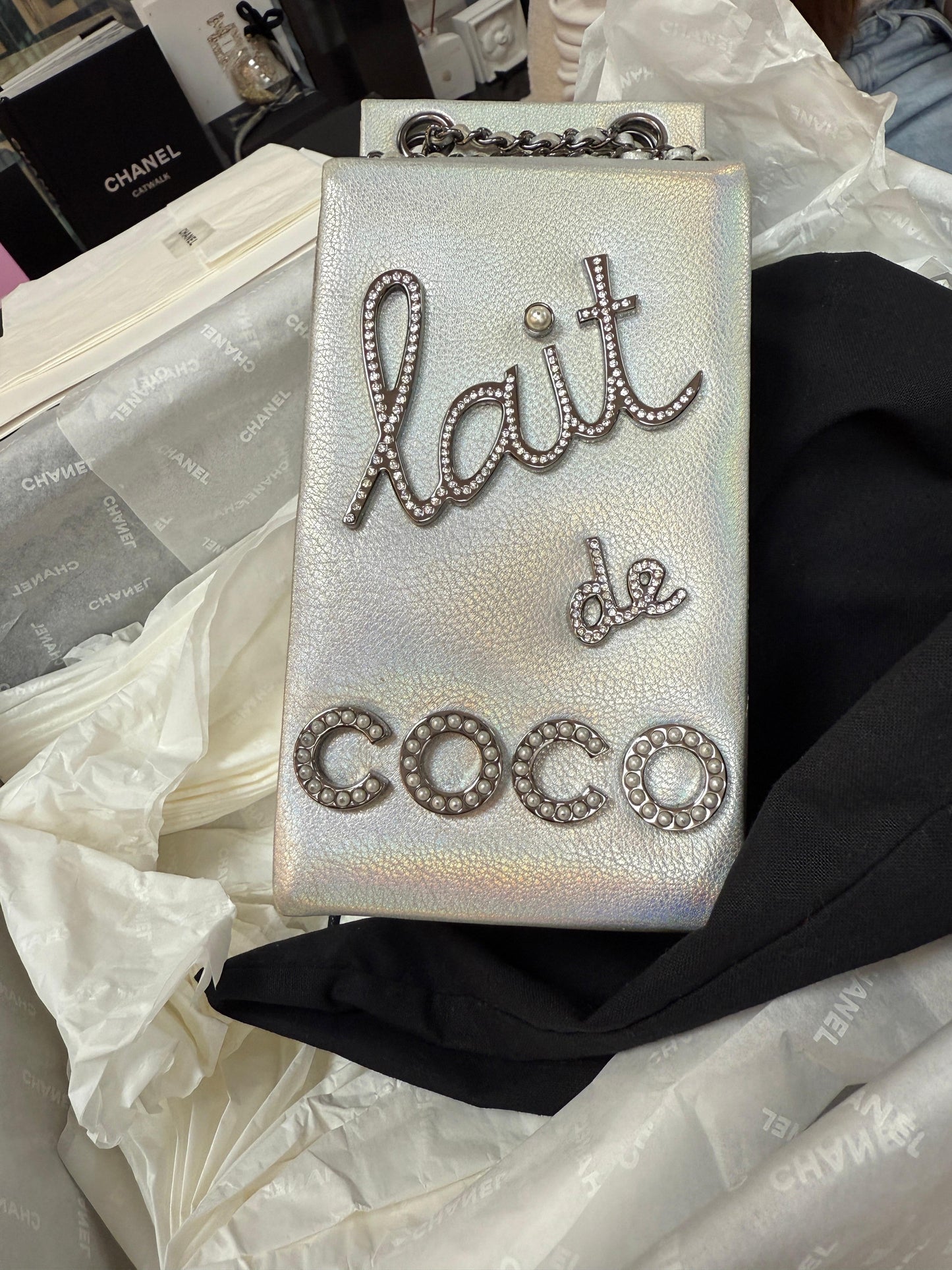 Chanel Iridescent Silver Lait De Coco Milk Carton Bag
