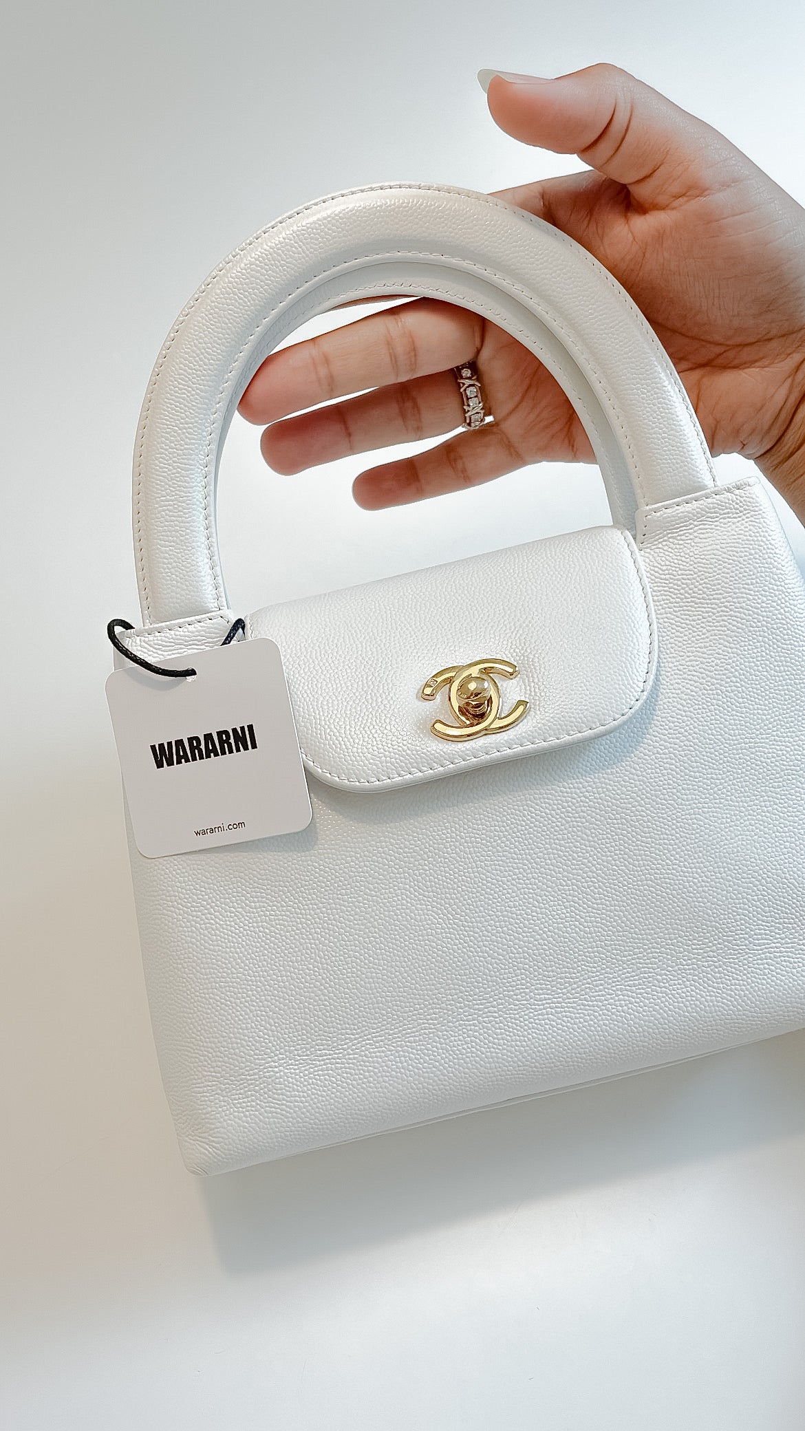 Chanel White Caviar Mini Kelly Flap Gold Hardware 1998