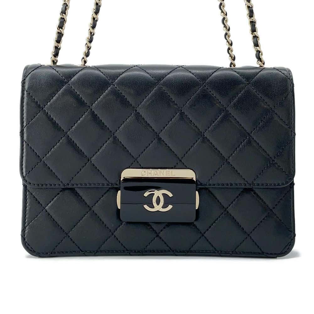 Chanel Beauty Padlock Flap CC Logo ChainShoulder Bag Black Calf Leather