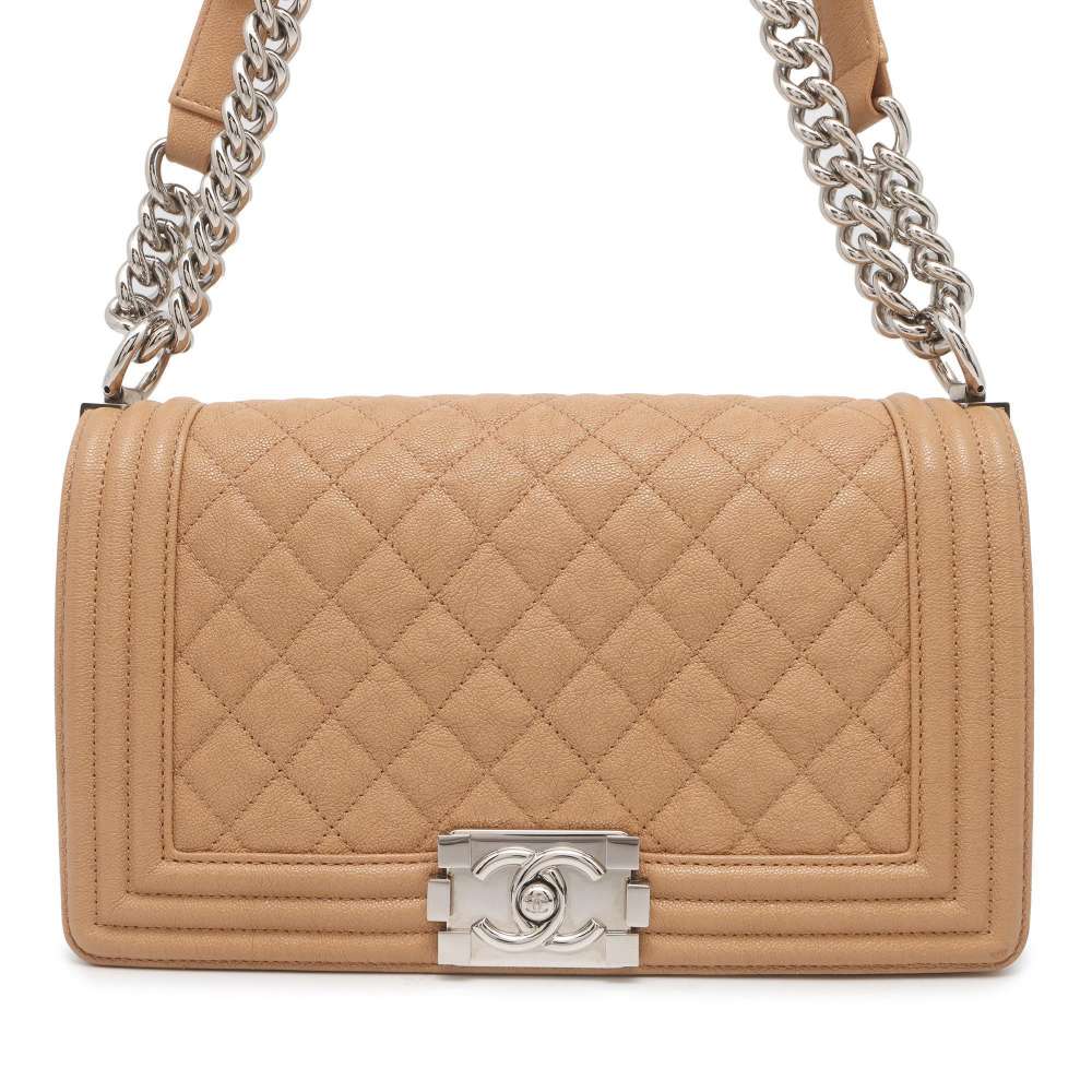 Chanel Boy Chanel ChainShoulder Bag Beige A67086 Caviar Leather Size 25