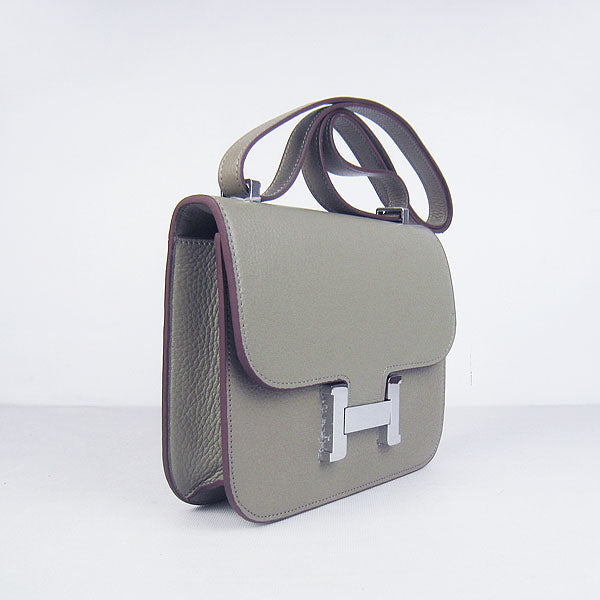 Luxury Hermes Constance Cowskin Leather Bag Khaki Silver