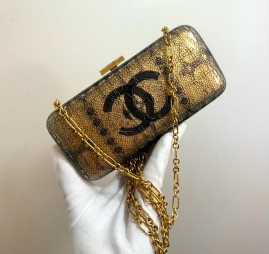 Chanel Minaudiere Lace Gold Clutch 2004-2005
