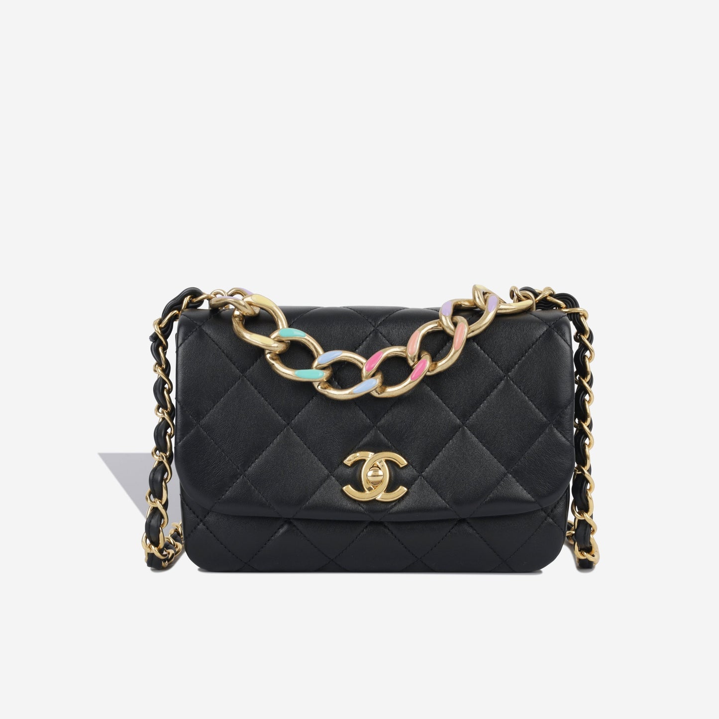 Chanel Seasonal Rainbow Chain Flap - Black Goatskin Ghw