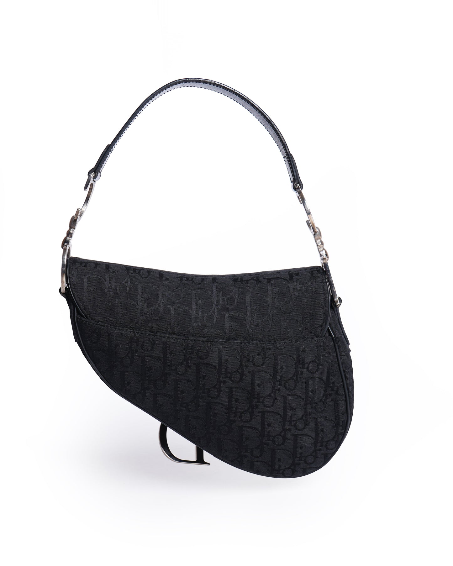 Christian Dior Saddle Bag In Black Signature Canvas Logo