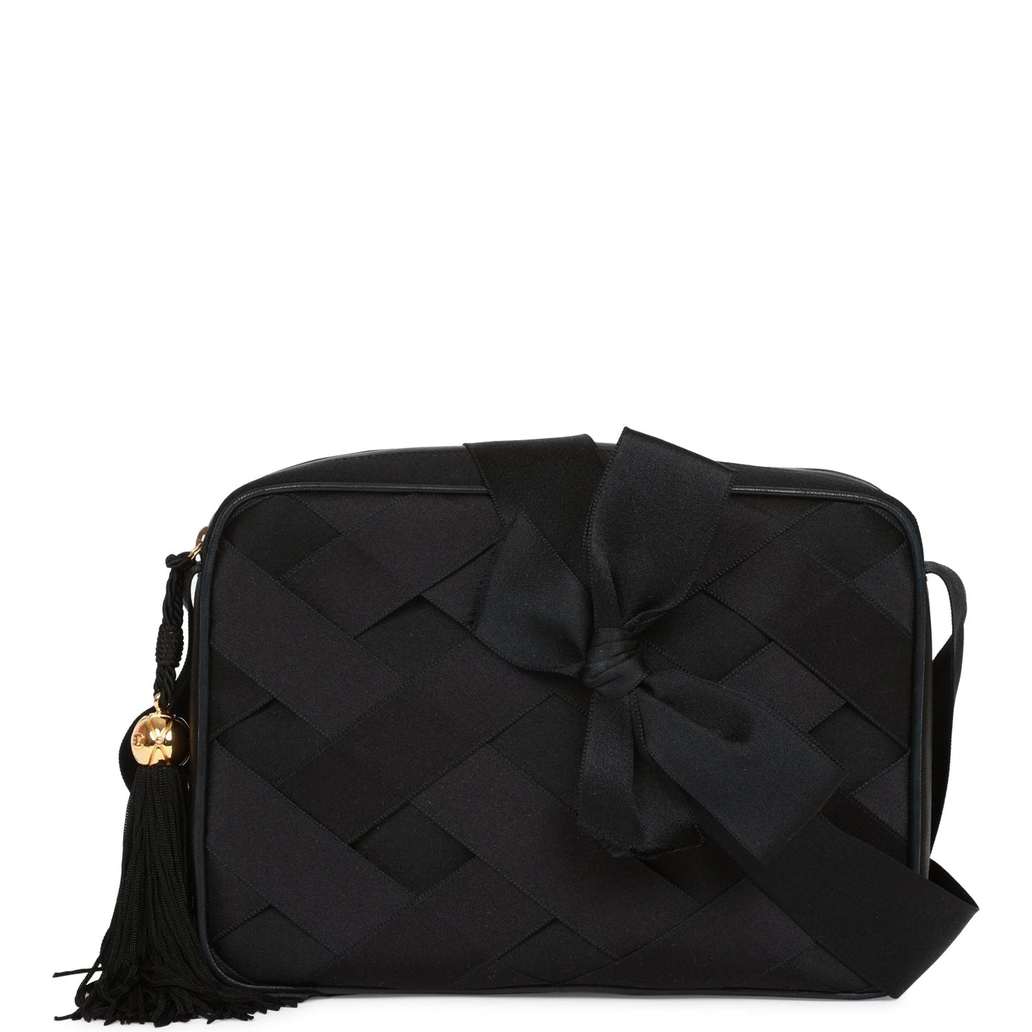 Chanel Ribbon Camera Bag Black Satin Gold Hardware
