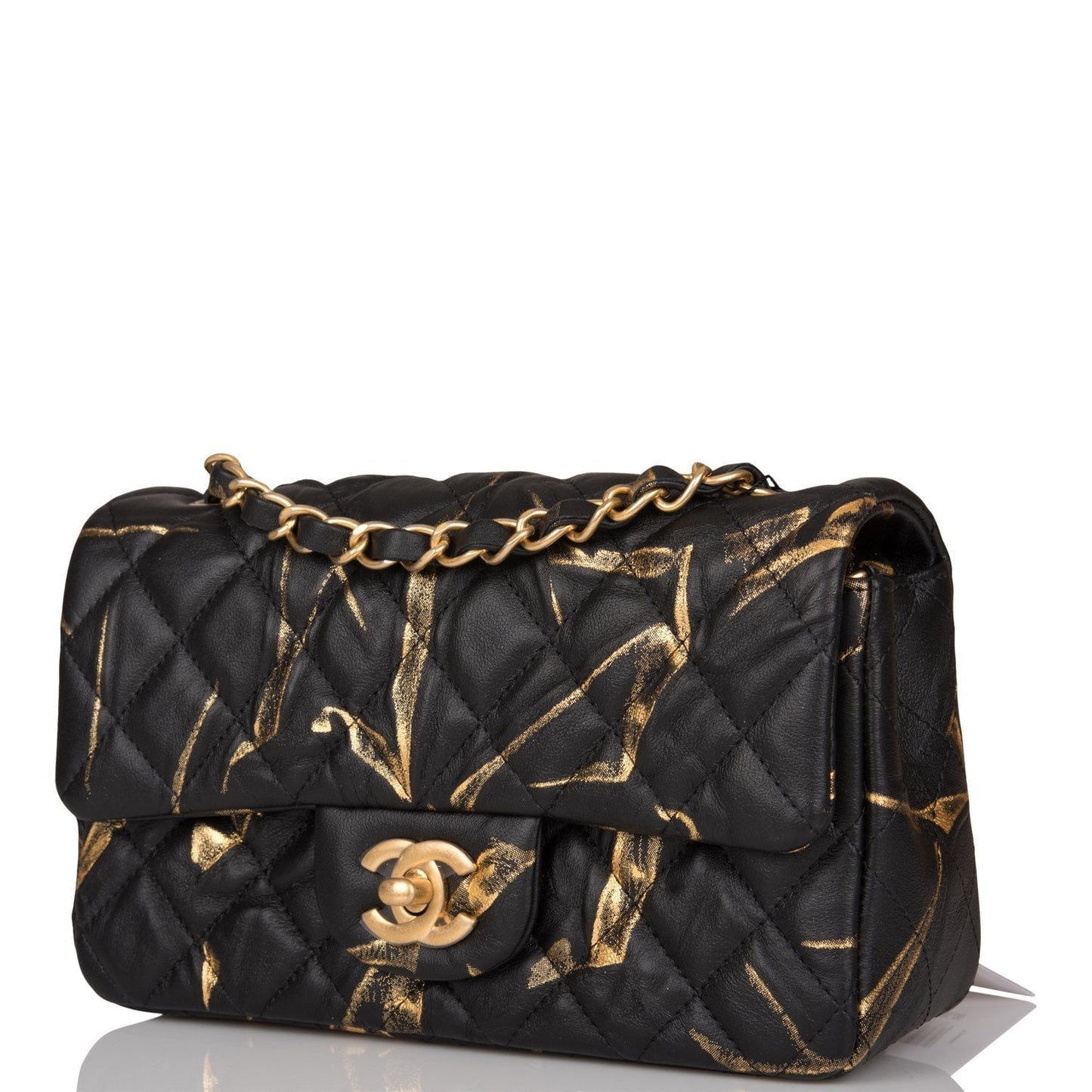 Chanel Mini Rectangular Flap Bag Black And Gold Aged Calfskin Antique Gold Hardware