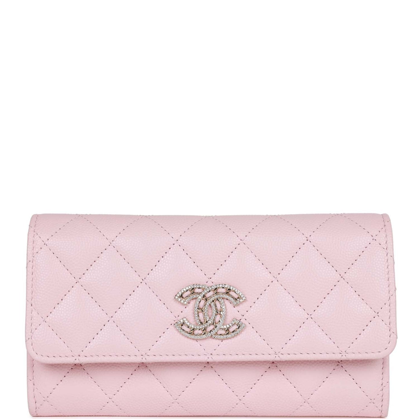 Chanel Cc Large Gusset Flap Wallet Pink Caviar Light Gold Hardware