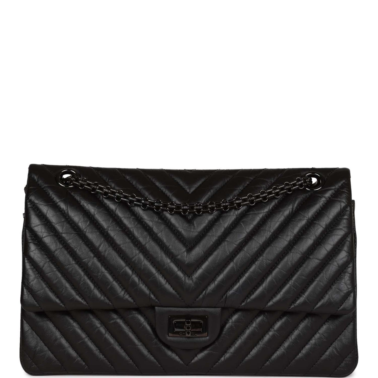 Chanel 226 Reissue 2 55 So Black Chevron Calfskin Black Hardware