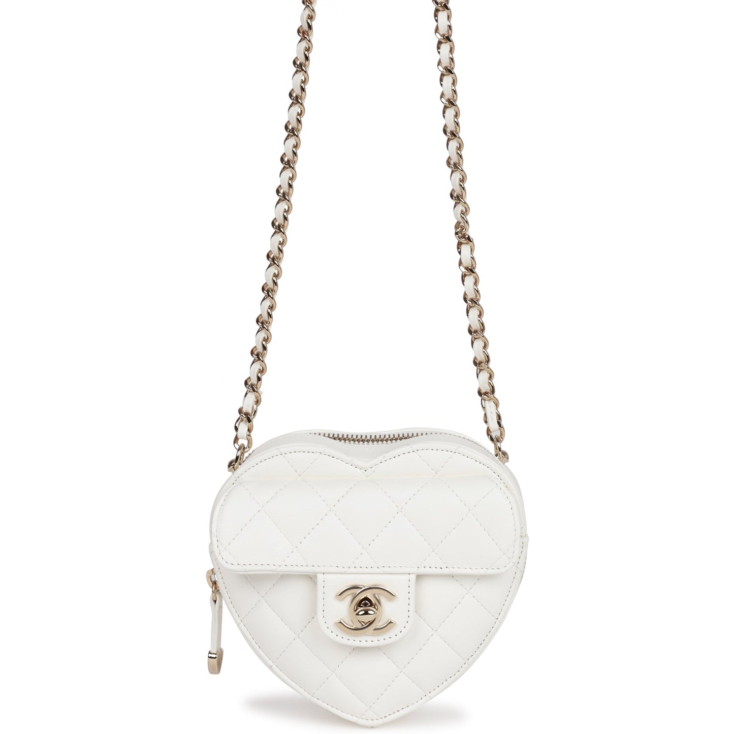 Chanel Cc In Love Heart Clutch With Chain White Lambskin Light Gold Hardware