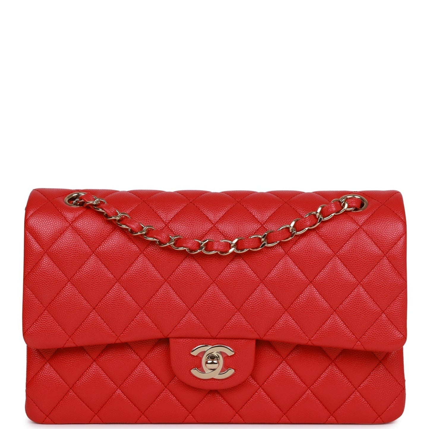 Chanel Medium Classic Double Flap Bag Red Caviar Light Gold Hardware
