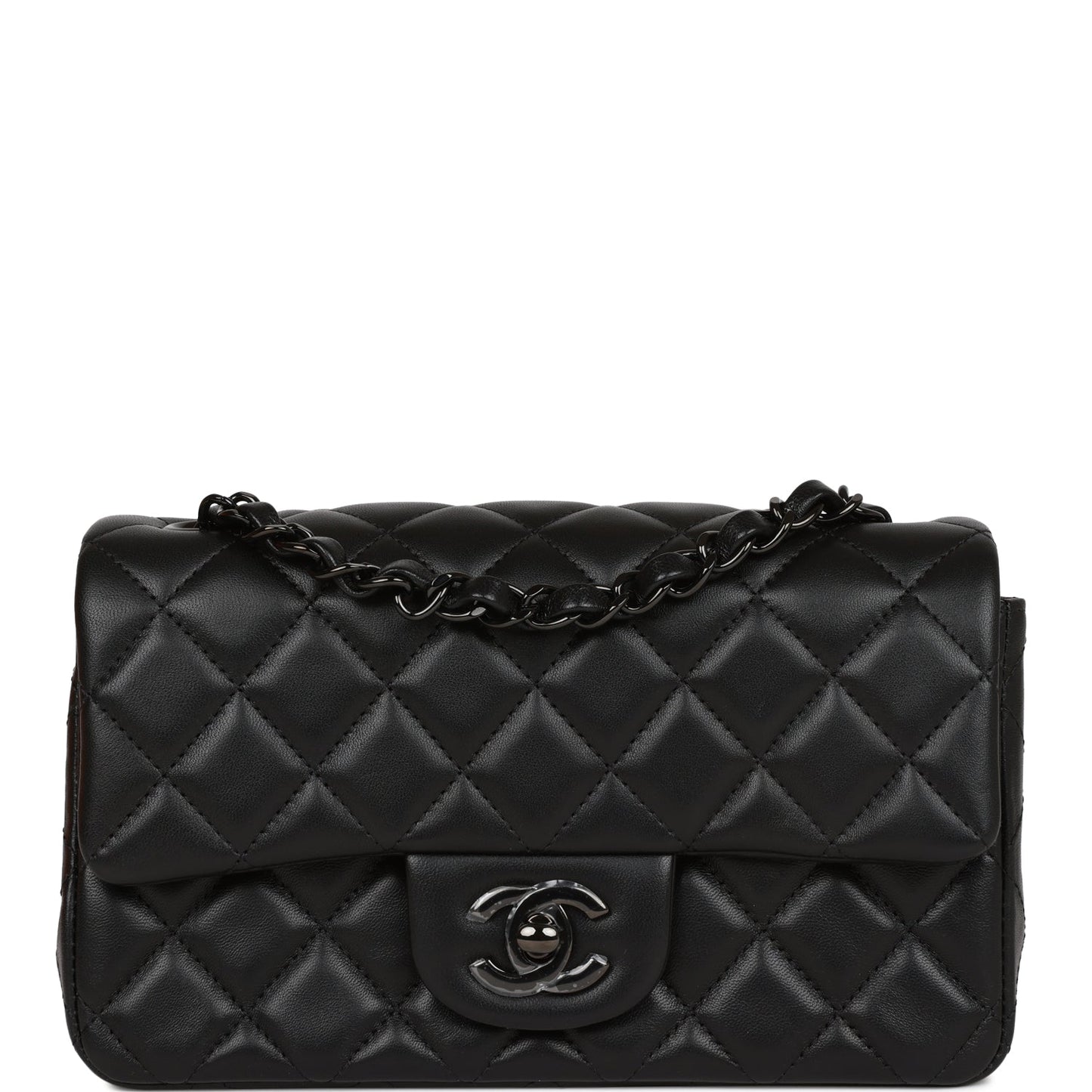 Chanel Mini Rectangular Flap Bag So Black Lambskin Black Hardware