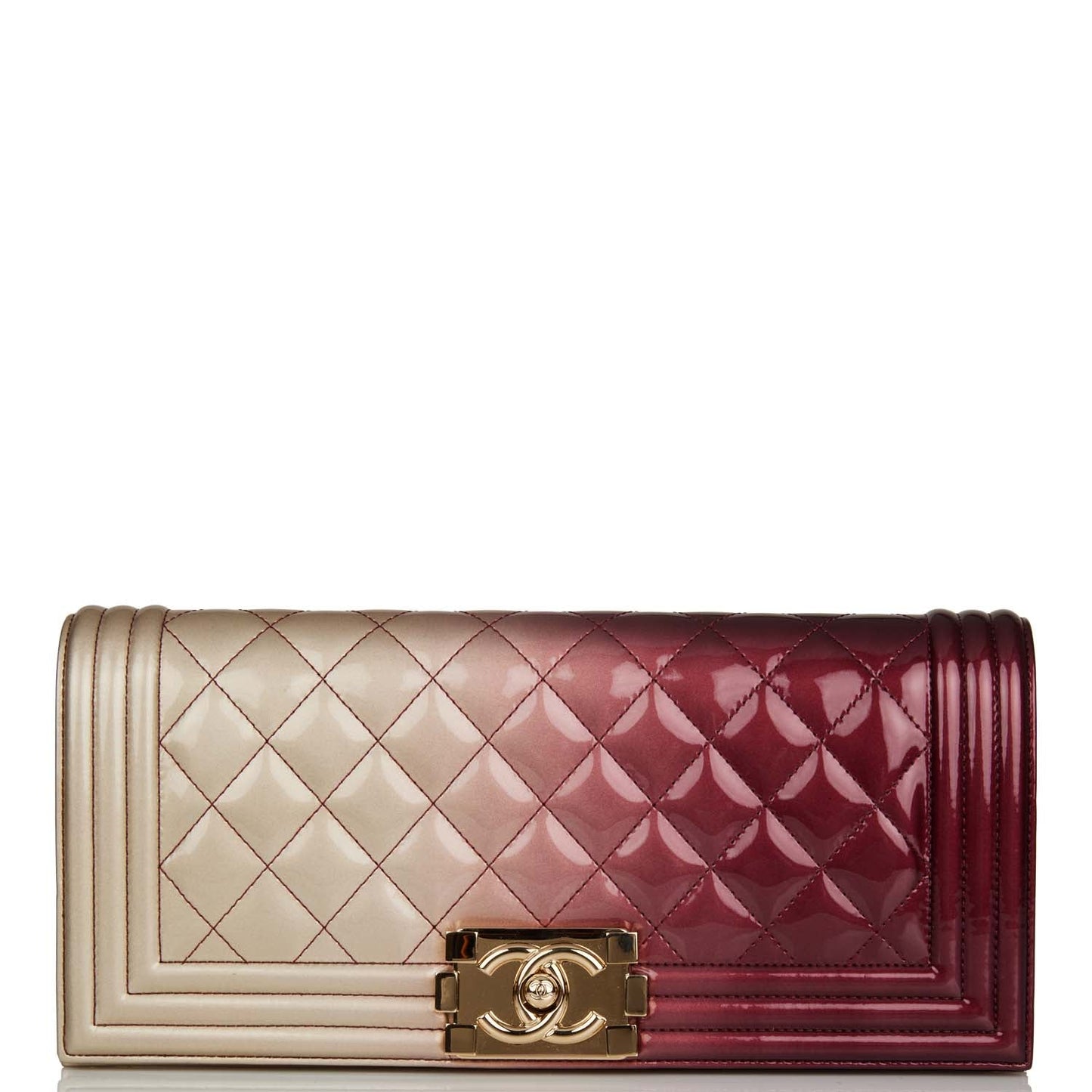 Chanel Boy Bag Clutch Beige And Pink Ombre Patent Gold Hardware
