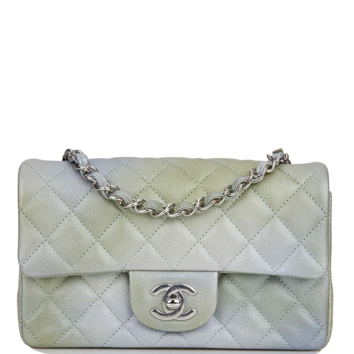 Chanel Mini Rectangular Flap Bag Grey And Green Goatskin Silver Hardware