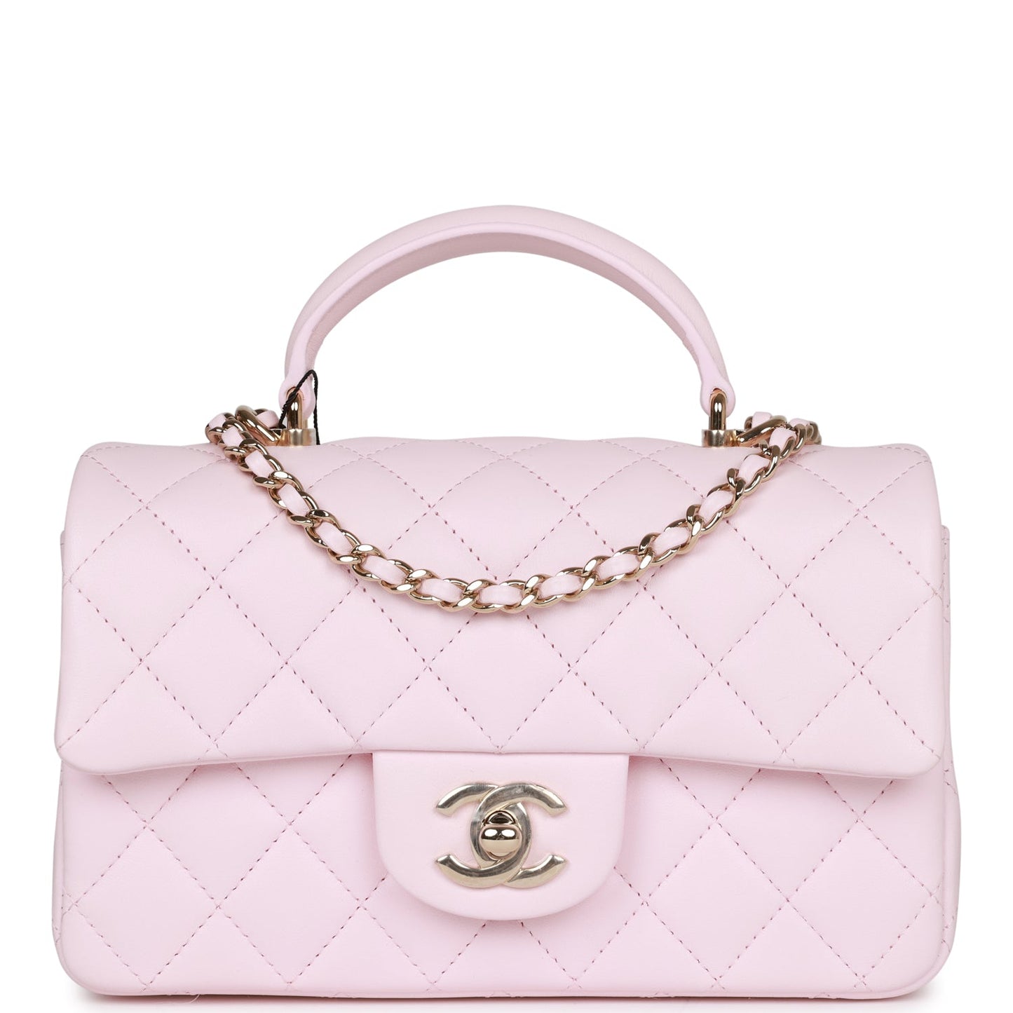 Chanel Mini Rectangular Flap Bag With Top Handle Light Pink Lambskin Light Gold Hardware