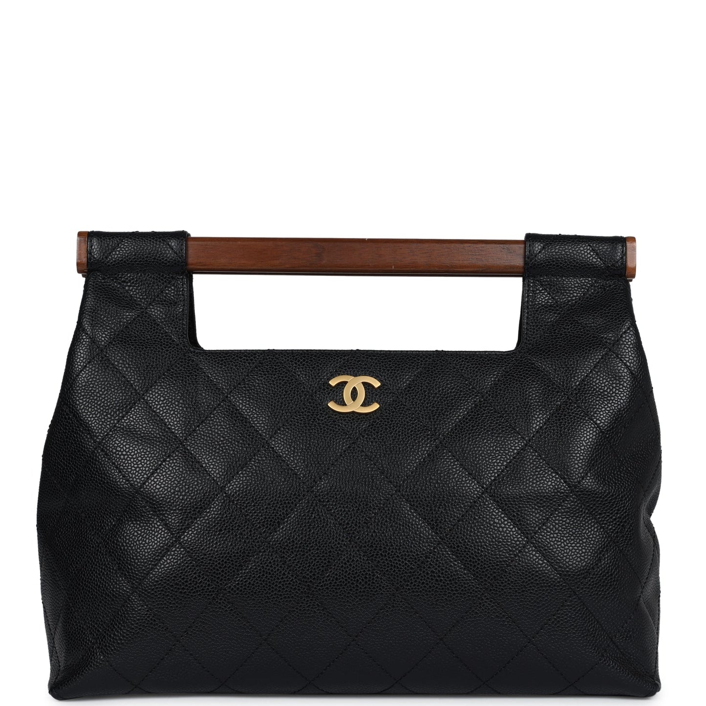 Chanel Wood Top Handle Bag Black Caviar Gold Hardware