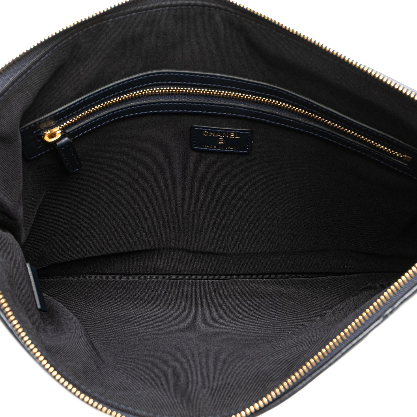 Chanel Cc Large Quilted Lambskin O Case Clutch