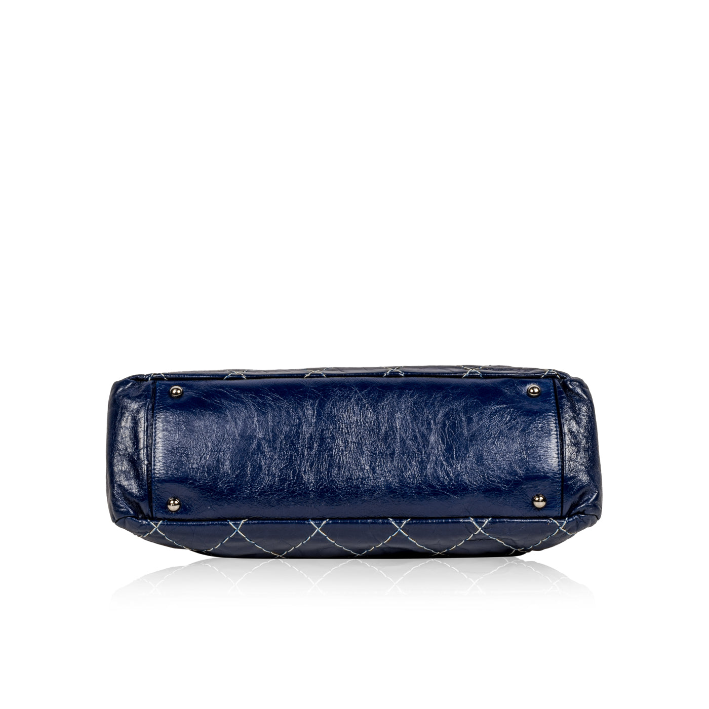 Chanel Blue Patent White Stitch Tote