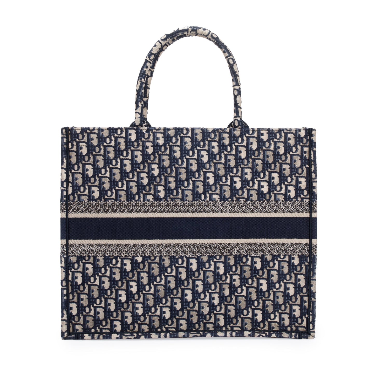 Christian Dior 2021 Ecru and Blue Dior Oblique Embroidery Large Book Tote