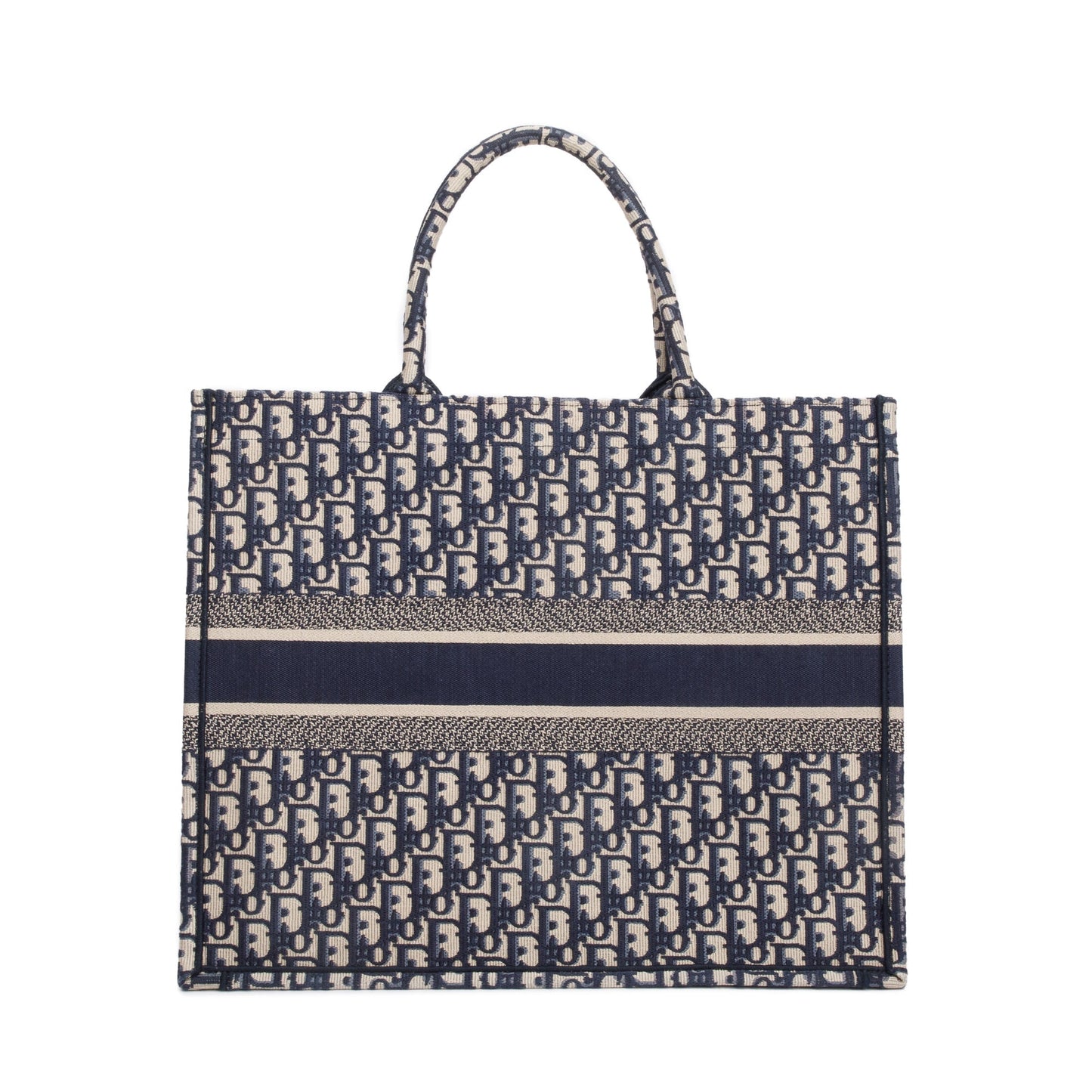 Christian Dior 2022 Ecru and Blue Dior Oblique Embroidery Large Book Tote