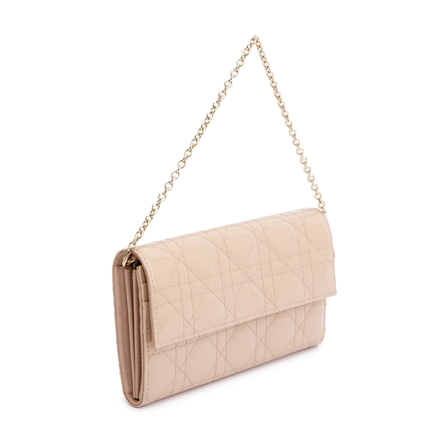 Christian Dior Beige Cannage Patent Leather Rendezvous Wallet on Chain