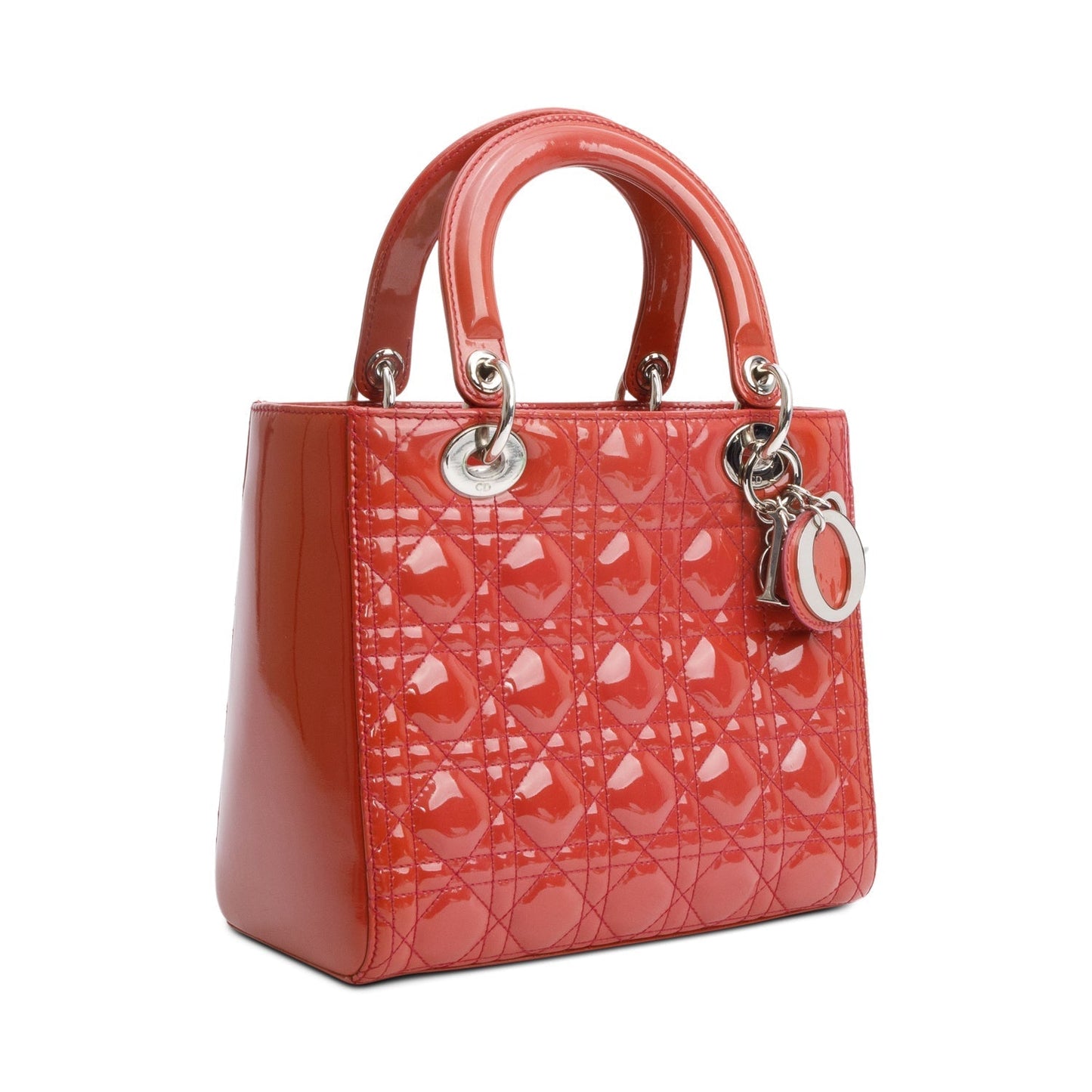 Christian Dior Red Cannage Patent Leather Small Lady Dior Bag