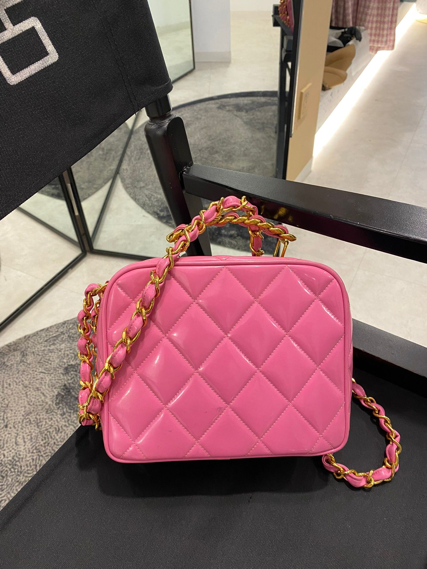 Chanel Vanity Bag Pink Patent Gold Hardware