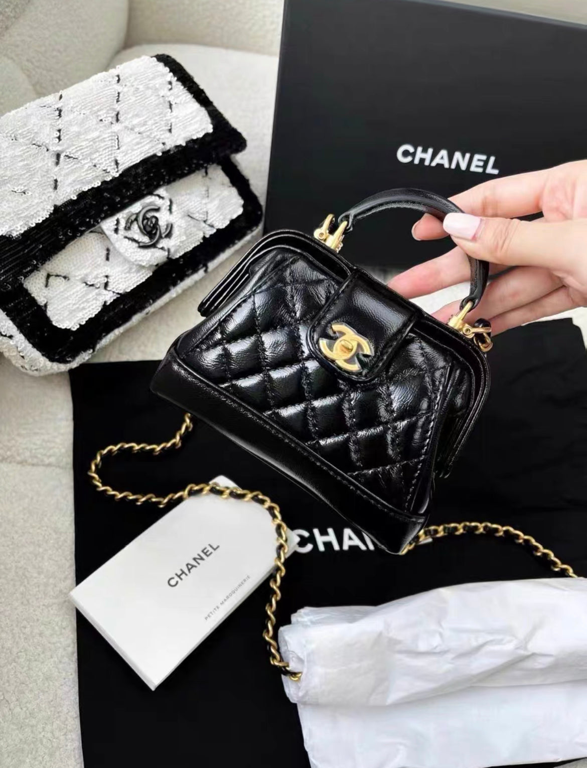 Chanel 24A Black Shiny Lambskin Cocodoc Mini Bag