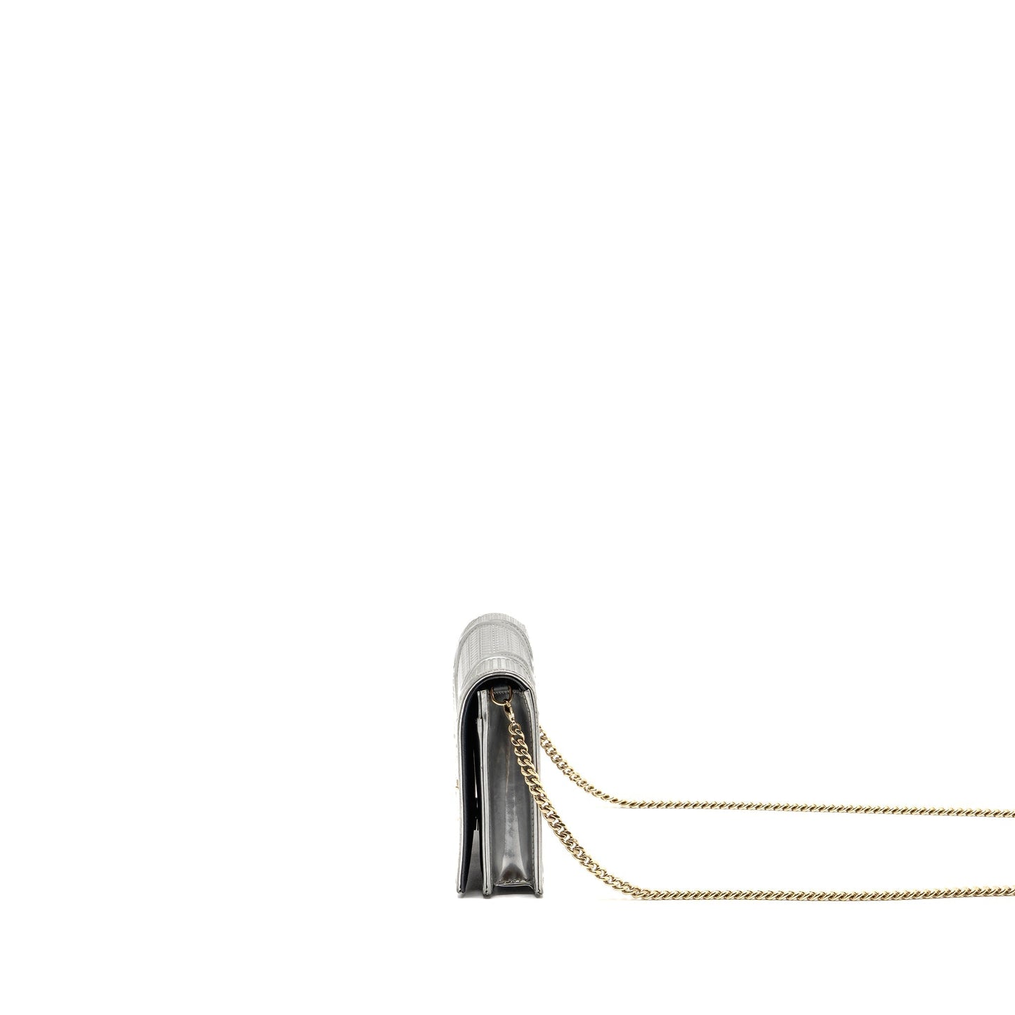 Dior Diorama Wallet on Chain Metallic Patent Silver