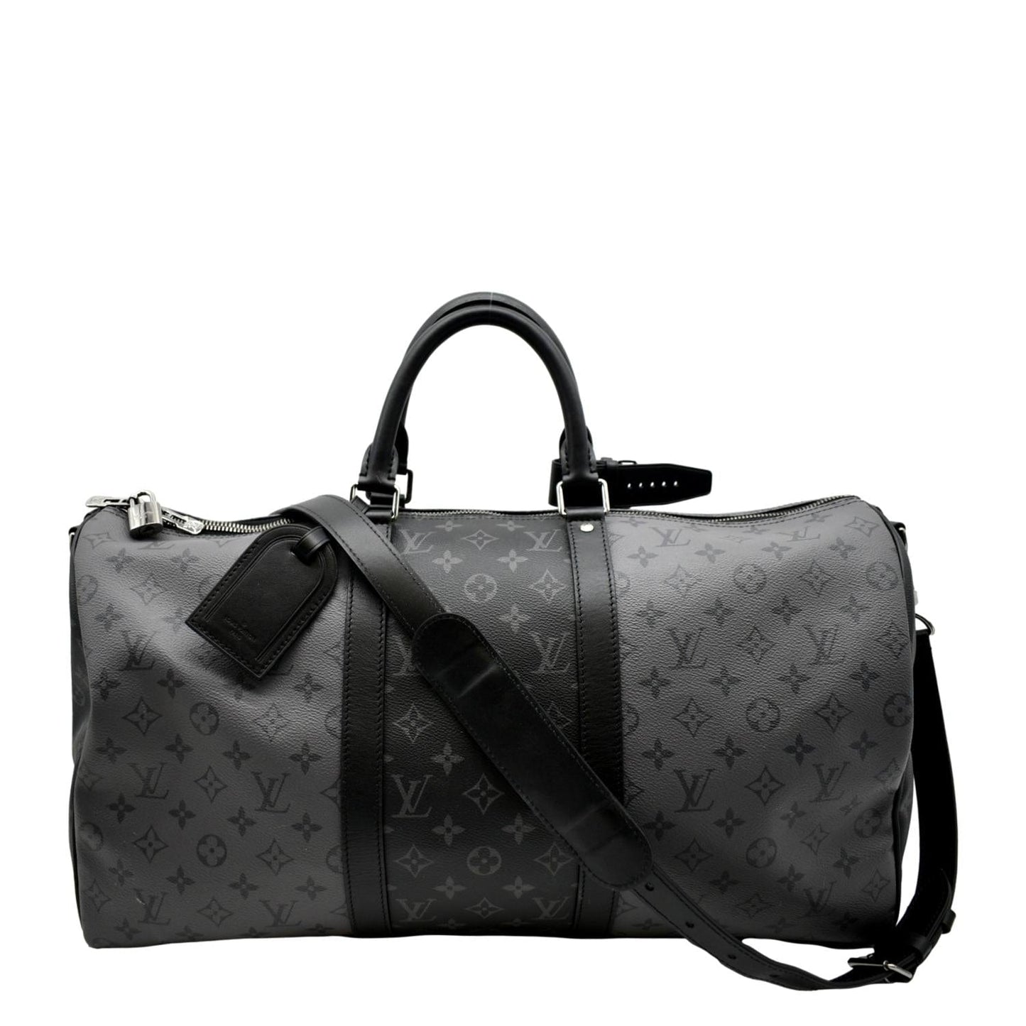 LOUIS VUITTON Keepall 50 Bandouliere Monogram Eclipse Canvas Travel Bag Black