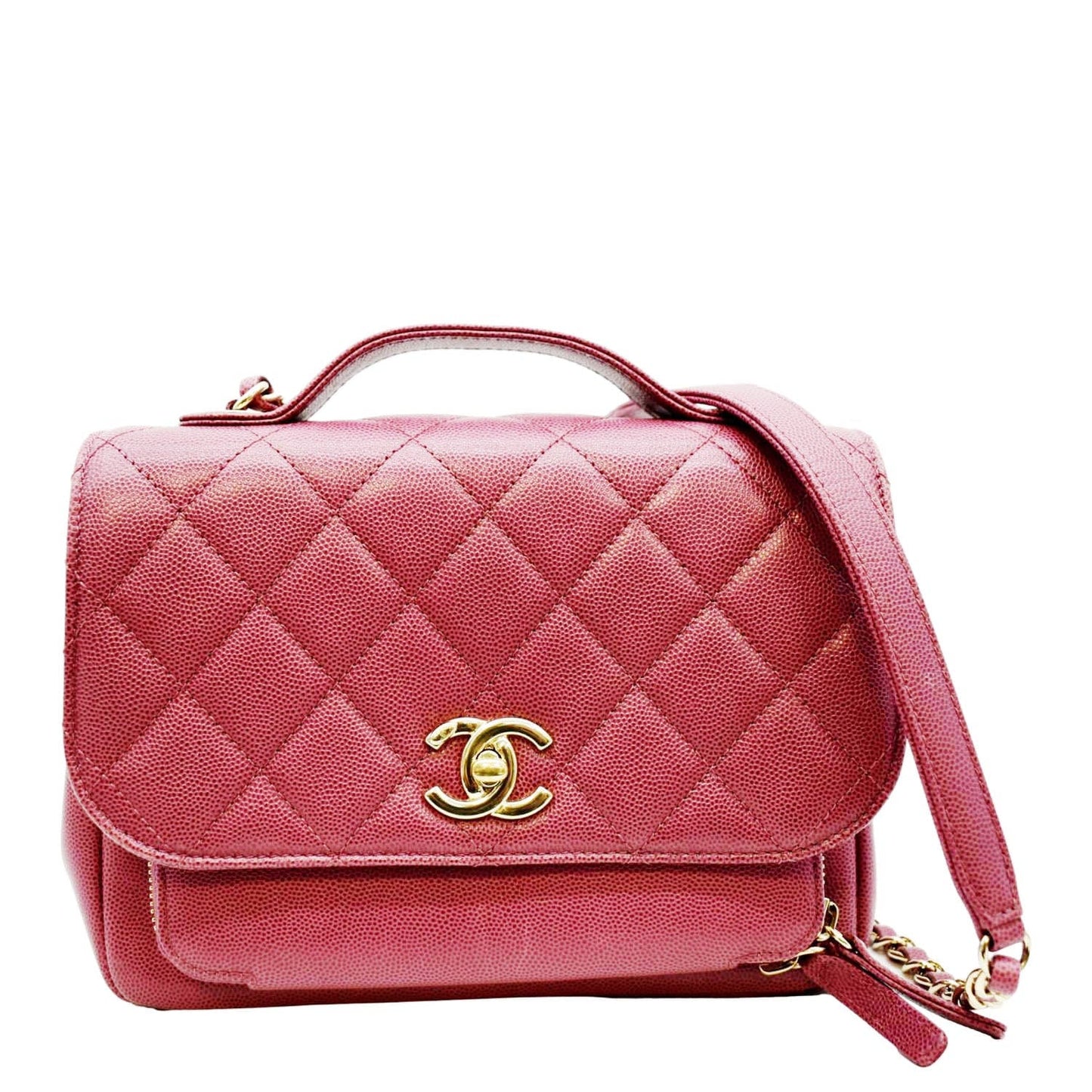 Chanel Business Affinity Medium Flap Quilted Caviar Shoulder Bag Red