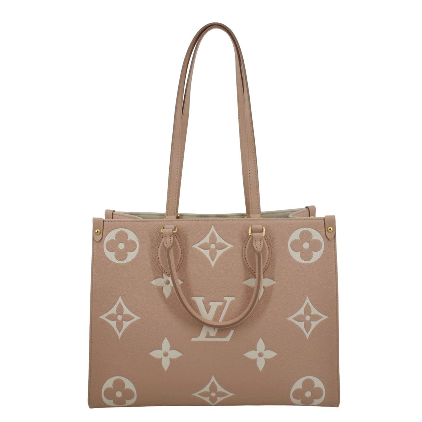 LOUIS VUITTON Onthego MM Giant Monogram Empreinte Leather Tote Shoulder Bag Rose Trianon