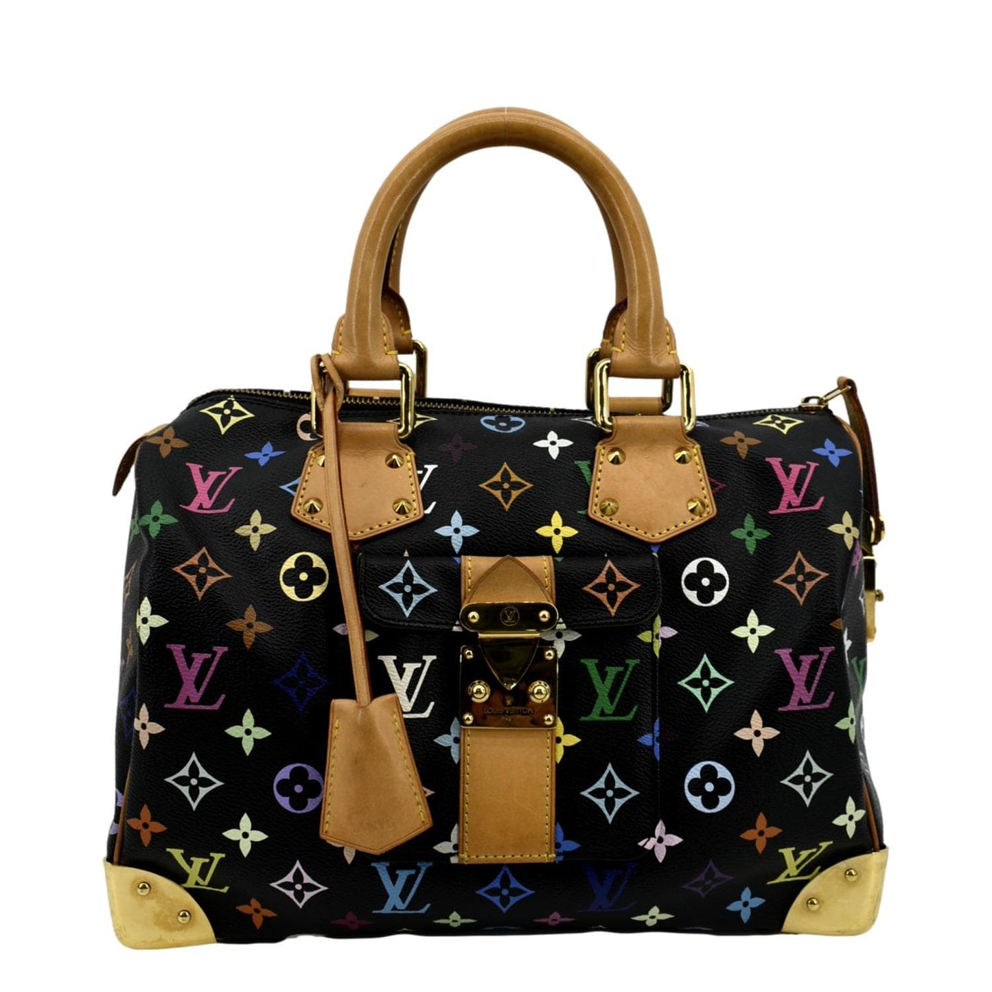 LOUIS VUITTON 30 Multicolor Monogram Canvas Satchel Bag Black