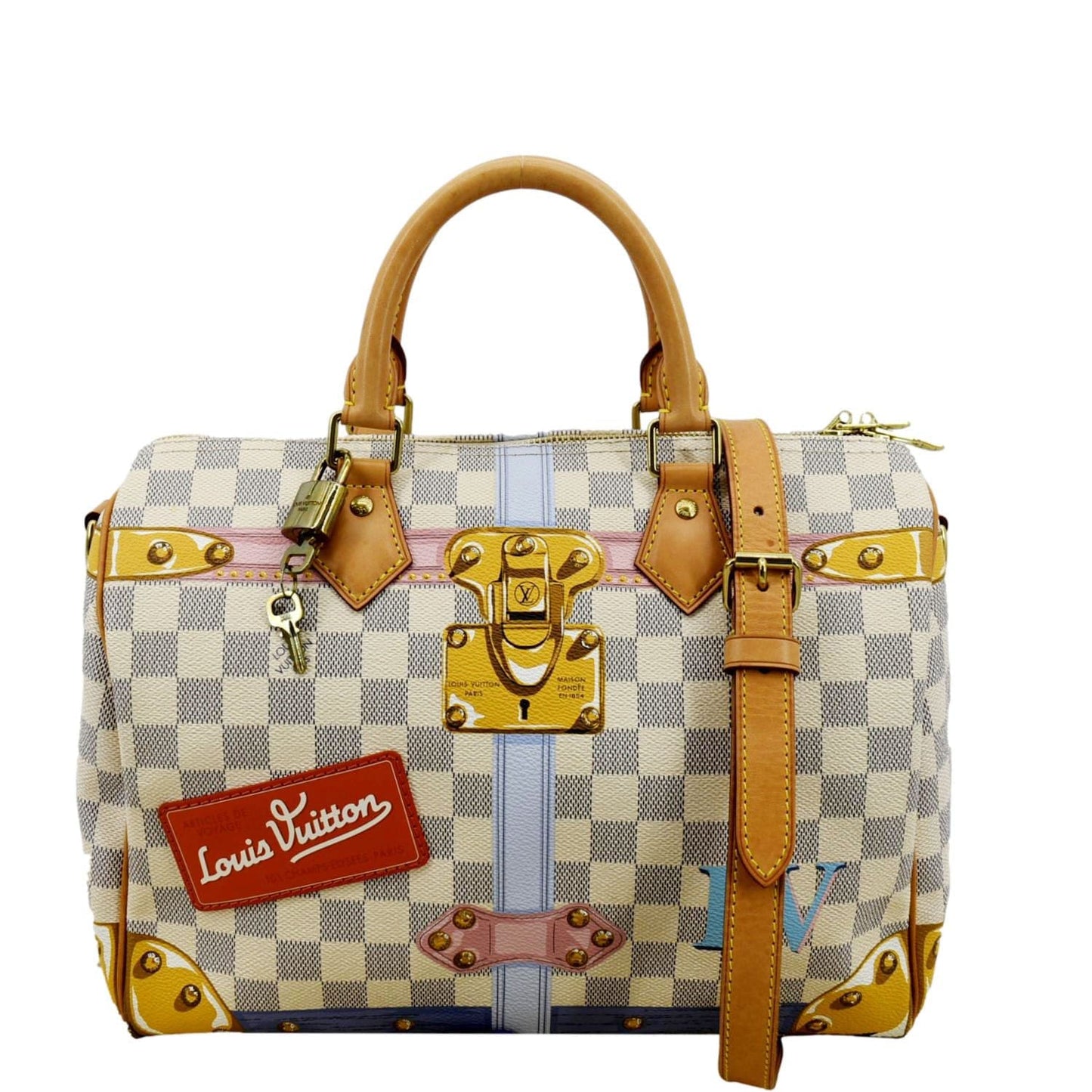 LOUIS VUITTON Summer Trunks Damier Azur Satchel Shoulder Bag White