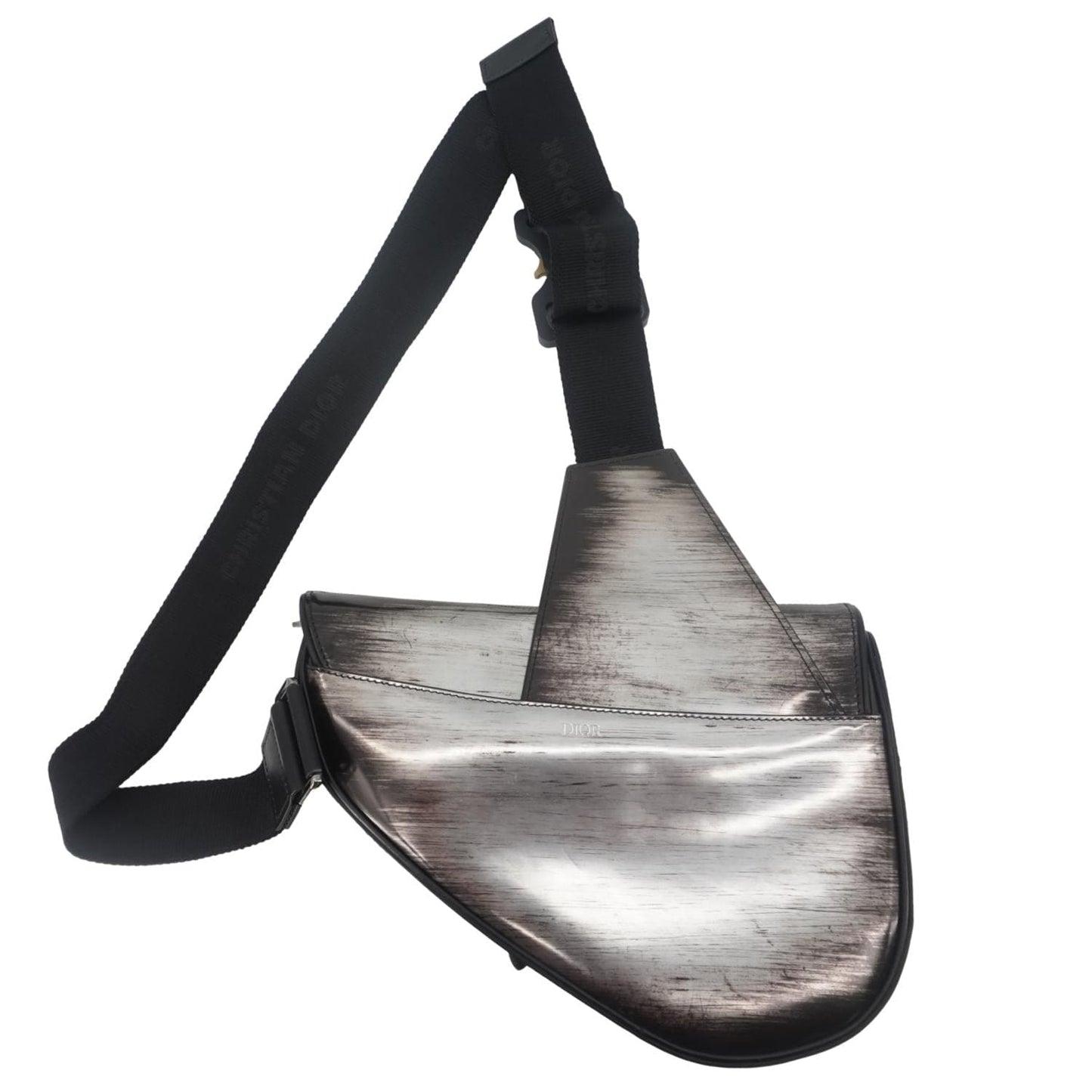 Christian Dior Saddle Leather Crossbody Bag Silver