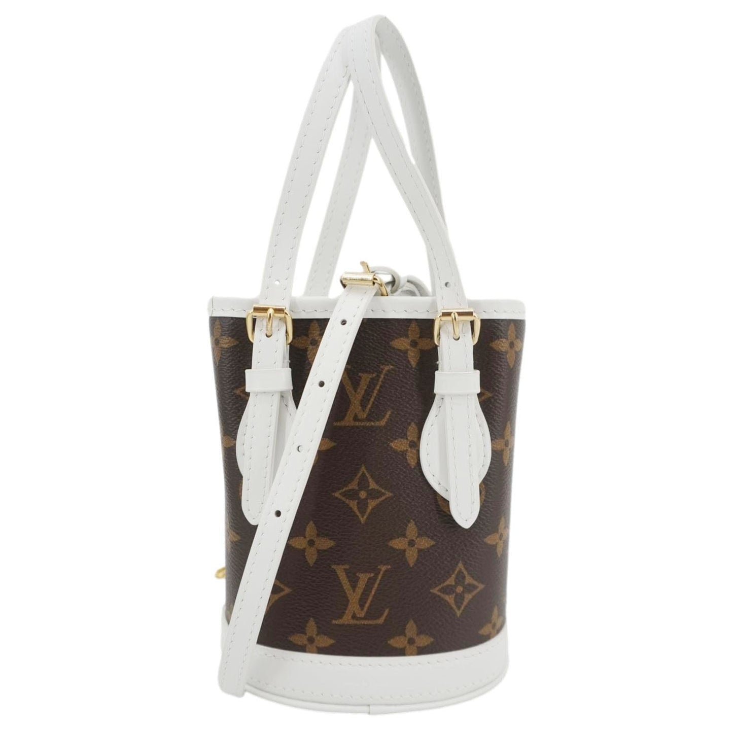LOUIS VUITTON Nano Bucket Monogram Canvas Crossbody Bag White