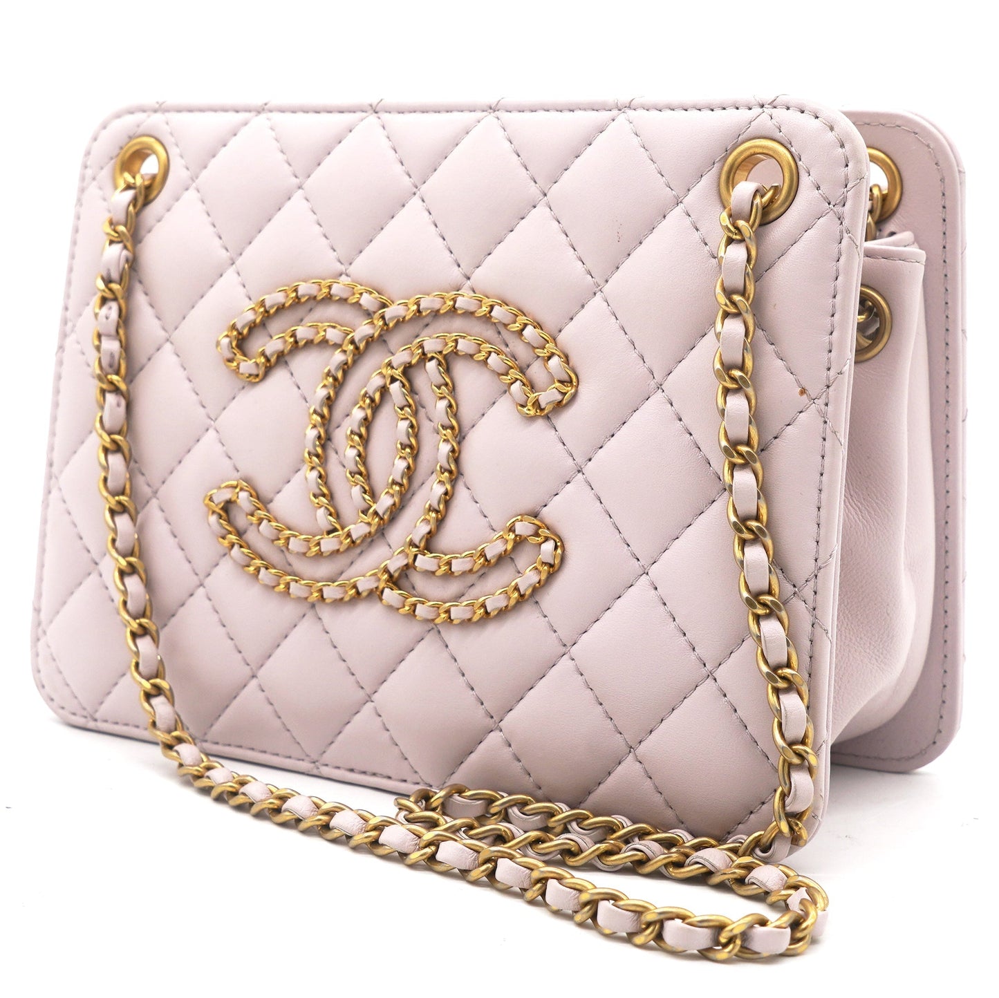 Chanel Calfskin Quilted Small CC Chain Accordion Tote Lilac Purple