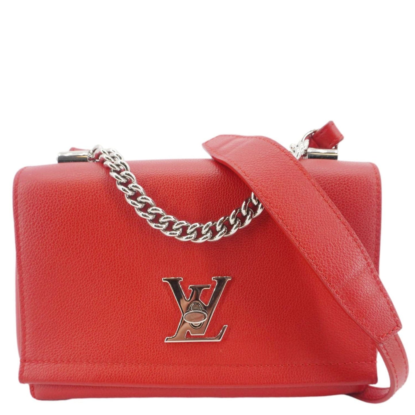 LOUIS VUITTON Lockme II BB Pebbled Leather Crossbody Bag Rubis