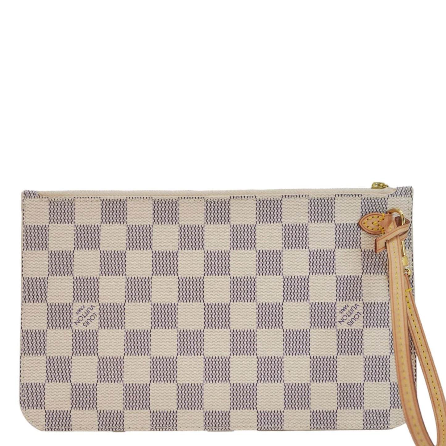 LOUIS VUITTON Neverfull Damier Azur Pochette Wristlet White