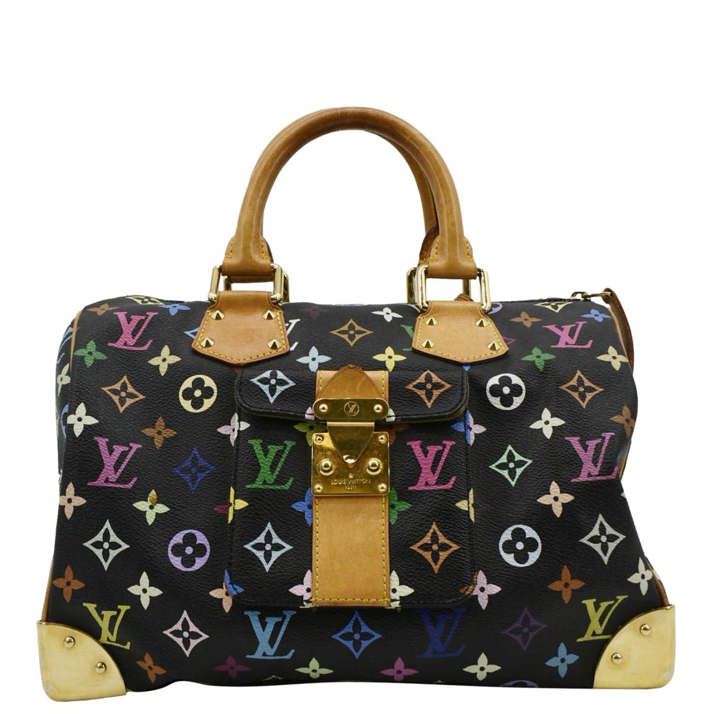 LOUIS VUITTON 30 Monogram Multicolor Satchel Bag Black