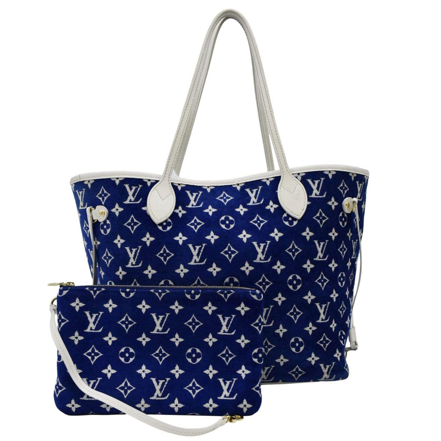 LOUIS VUITTON Neverfull MM Jacquard Velvet Monogram Shoulder Bag Blue
