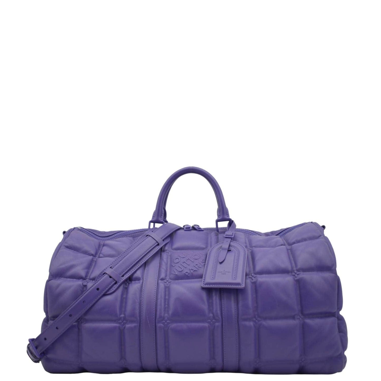 LOUIS VUITTON Keepall 45 Bandouliere Puffy Damier Leather Travel Bag Violet