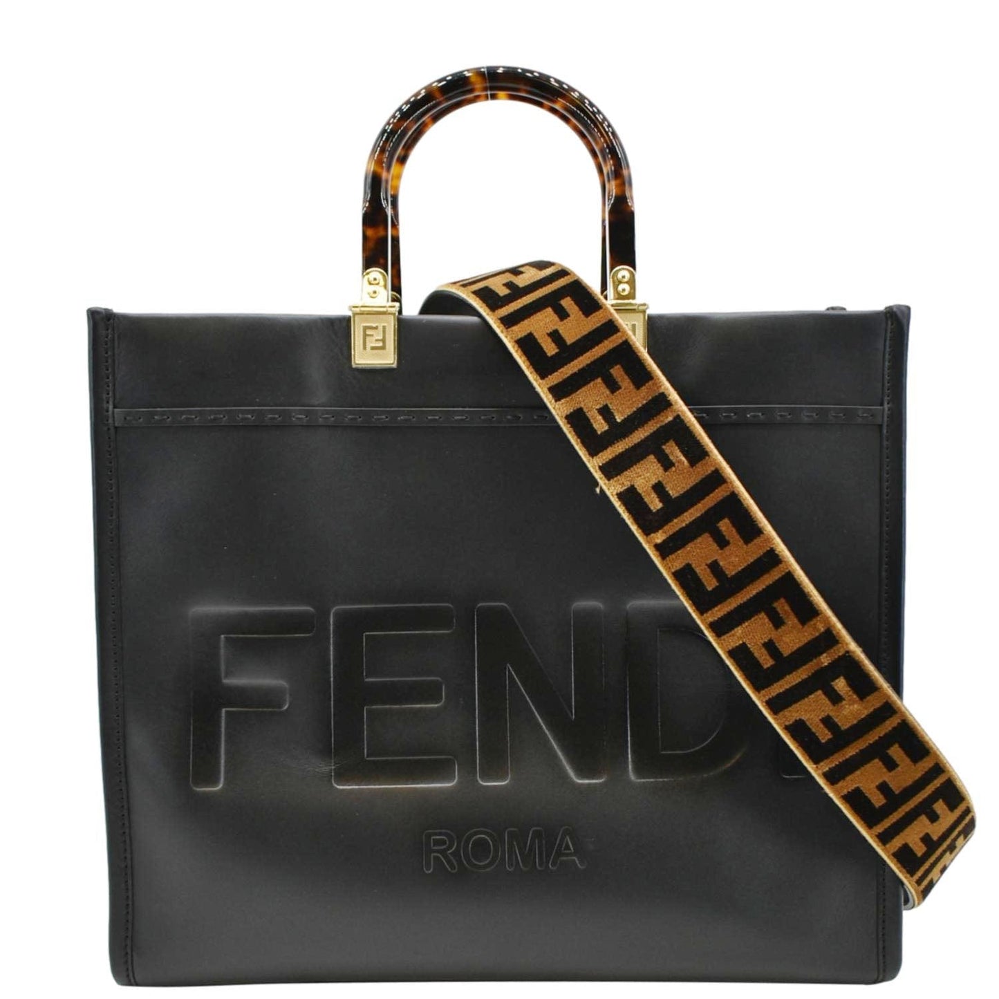 Fendi Sunshine Leather Black Tote Bag