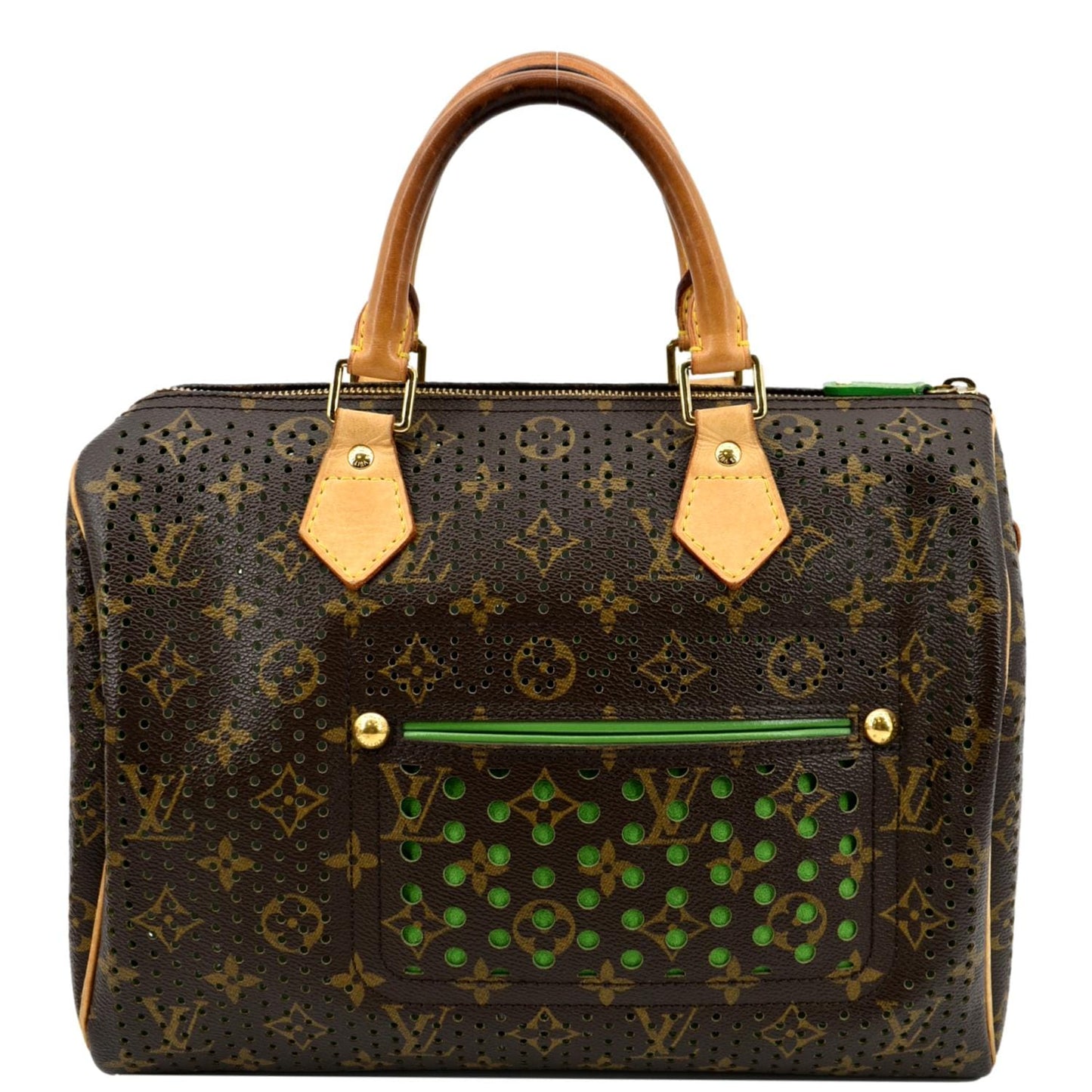 LOUIS VUITTON Monogram Perforated Satchel Bag Brown