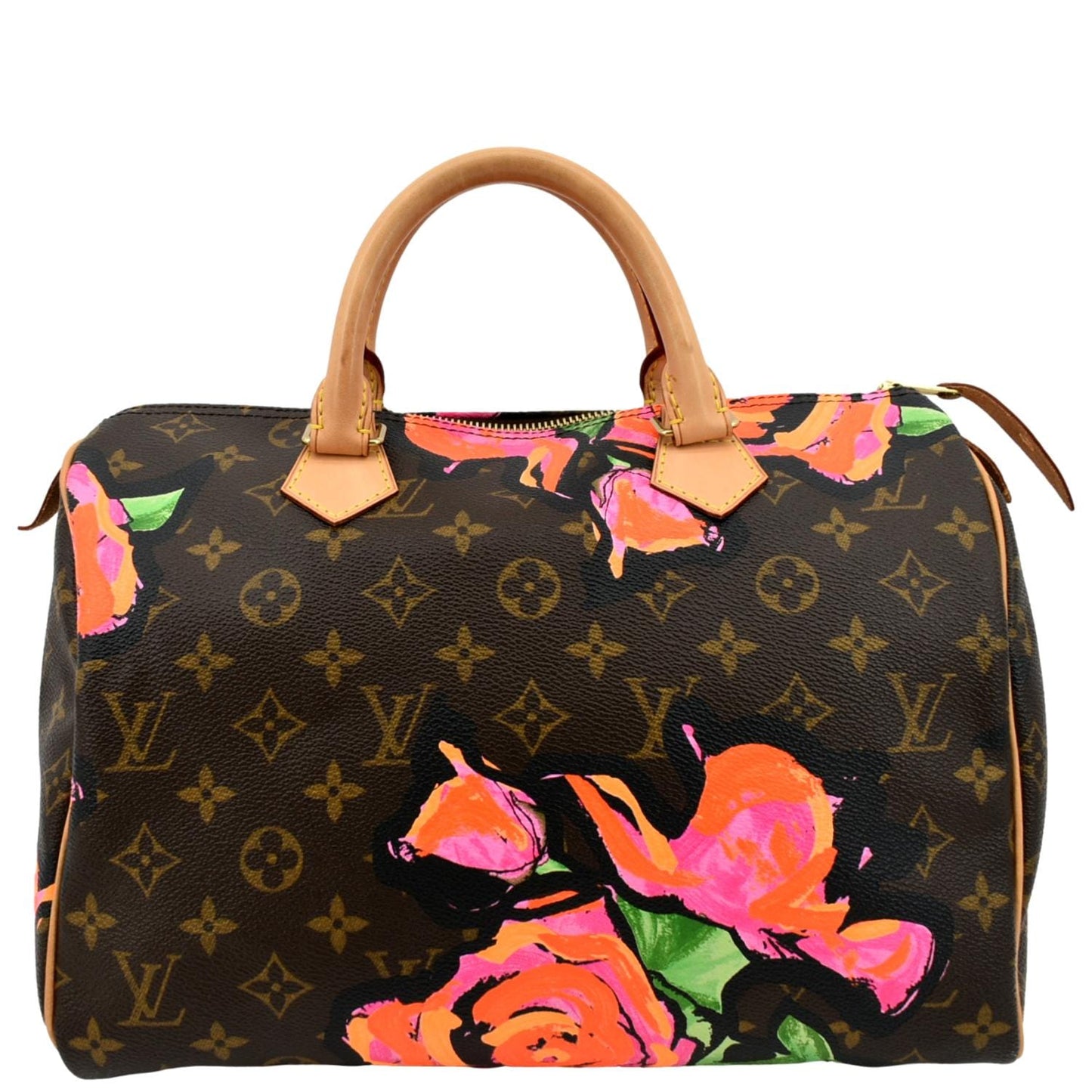 LOUIS VUITTON Roses 30 Monogram Canvas Satchel Bag Brown