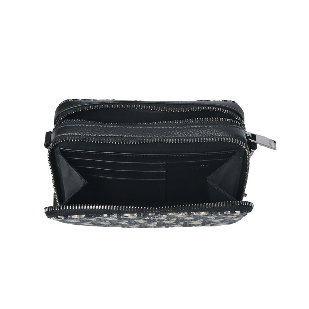 Beige And Black Dior Oblique Jacquard Pouch With Strap Rented Out