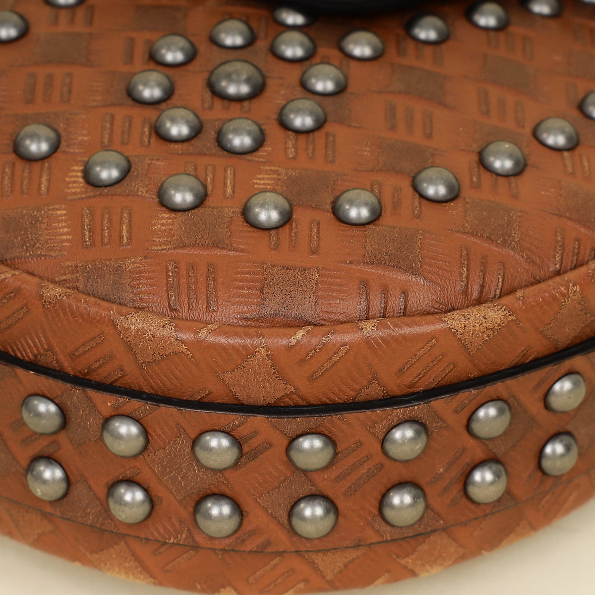 Christian Dior Brown Cannage Embossed Studded D-Fence Saddle Bag