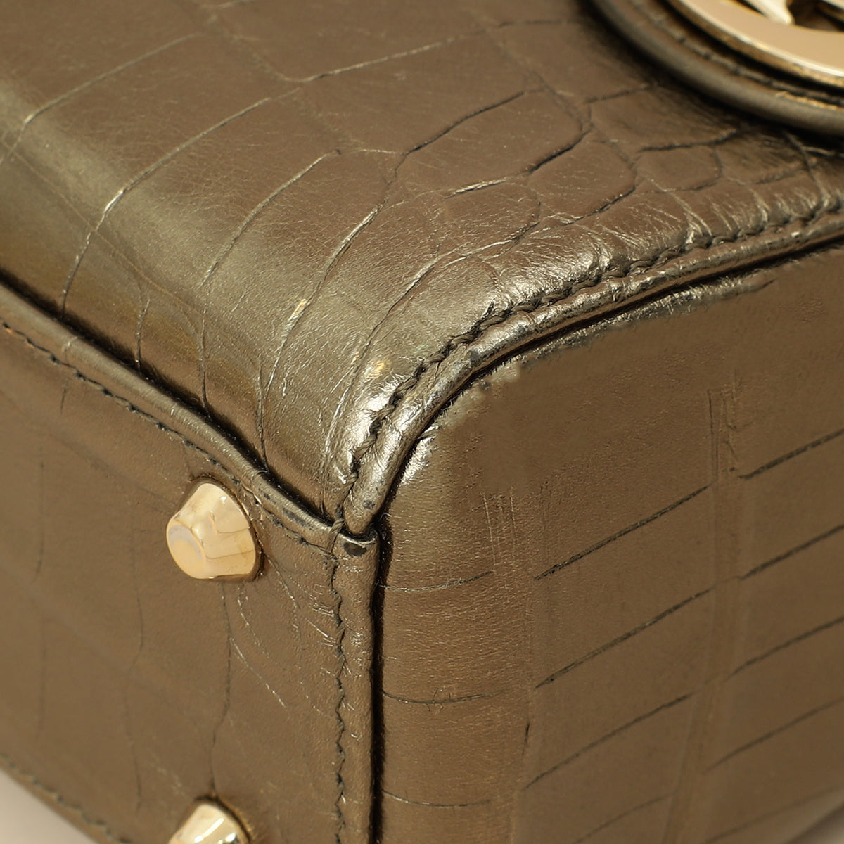 Christian Dior Metallic Olive Lady Dior Alligator Mini Chain Bag